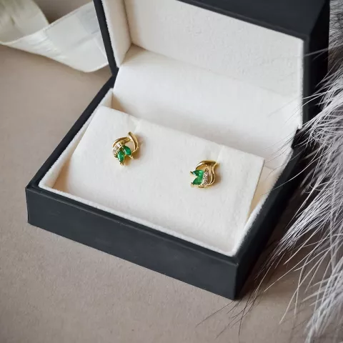 Blumen Smaragd Diamantohrringe in 14 Karat Gold mit Diamant und Smaragd 