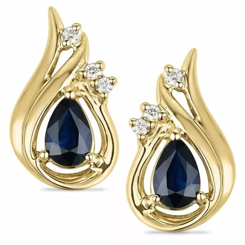 Tropfen Saphir Diamantohrringe in 14 Karat Gold mit Diamant und Saphir
