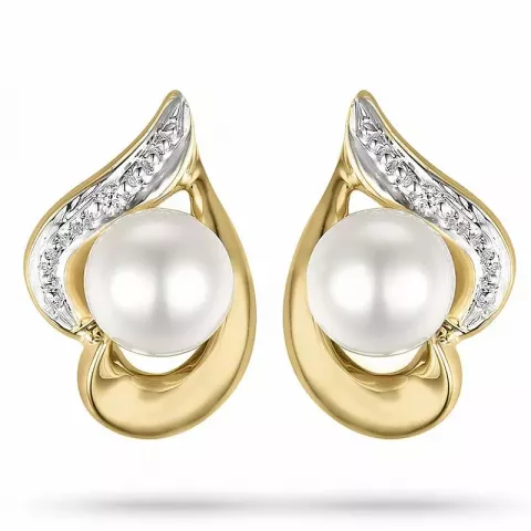 Perle Diamantohrringe in 14 Karat Gold und Weißgold mit Diamant 