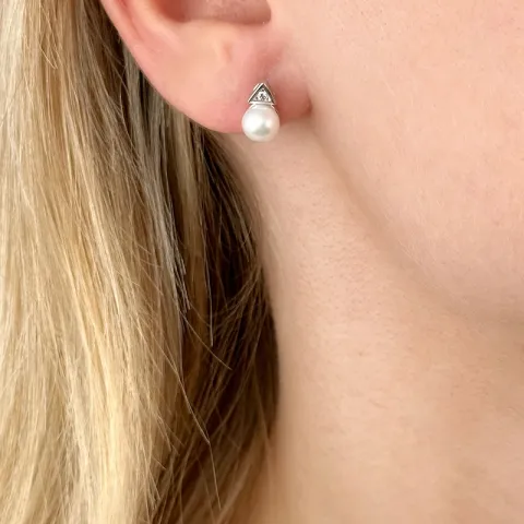 Dreieck perle diamantohrringe in 14 karat weißgold mit diamanten