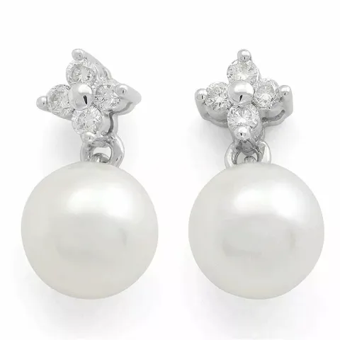 Blumen Perle Diamantohrringe in 14 Karat Weißgold mit Diamant