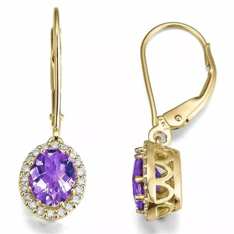 ovalen Amethyst Diamantohrringe in 14 Karat Gold mit Diamant und Amethyst