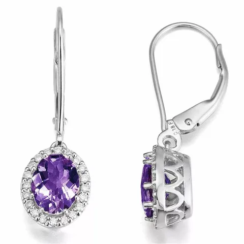 ovalen Amethyst Diamantohrringe in 14 Karat Gold mit Diamant und Amethyst