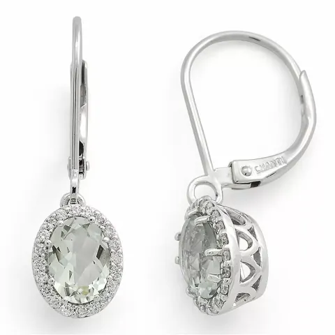 ovalen grünen Amethyst Diamantohrringe in 14 Karat Weißgold mit Diamant und Amethyst