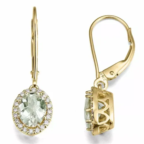 ovalen grünen Amethyst Diamantohrringe in 14 Karat Gold mit Diamant und Amethyst