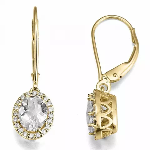 ovalen weißen Quarz Diamantohrringe in 14 Karat Gold mit Diamant und Quarz 