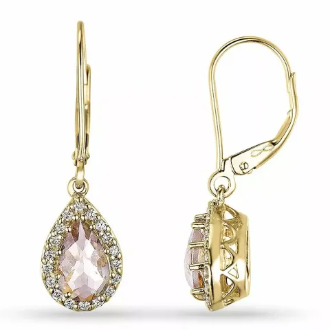 lange Tropfen morganit Diamantohrringe in 14 Karat Gold mit morganit und Diamant