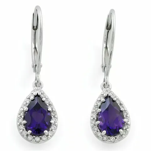 Tropfen Amethyst Diamantohrringe in 14 Karat Weißgold mit Diamant und Amethyst