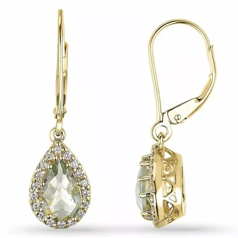 Tropfen grünem Amethyst Diamantohrringe in 14 Karat Gold mit Diamant und Amethyst