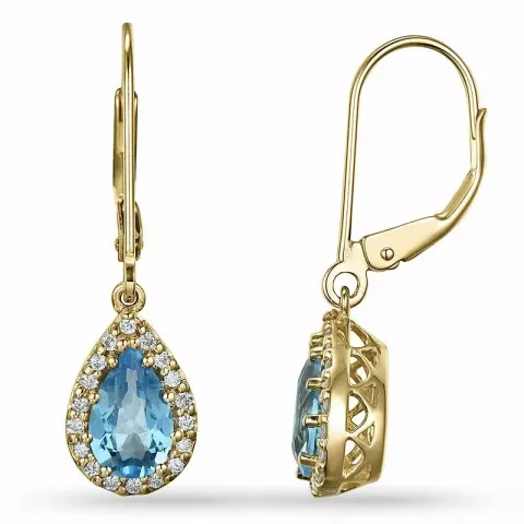 Tropfen blauem Topas Diamantohrringe in 14 Karat Gold mit Diamant und Topas 