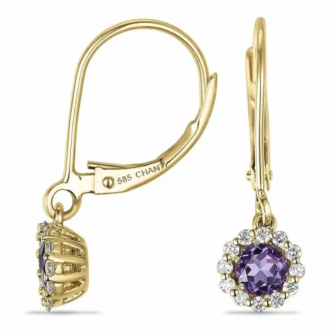 runden Amethyst Diamantohrringe in 14 Karat Gold mit Diamant und Amethyst 