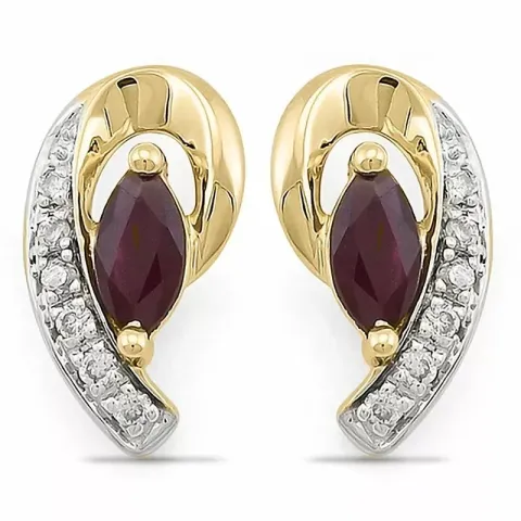 Blatt Rubin Diamantohrringe in 14 Karat Gold und Weißgold mit Diamant und Rubin