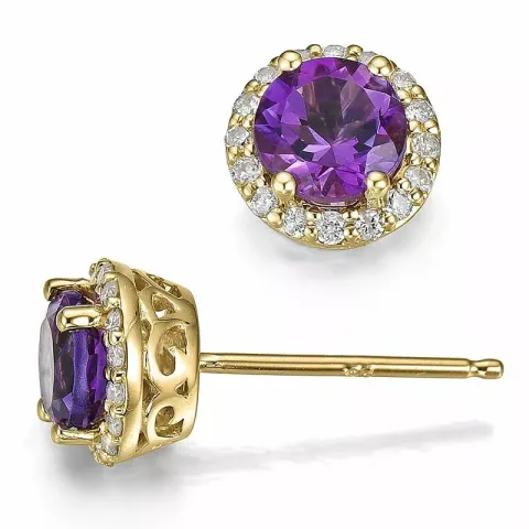 runden Amethyst Diamantohrringe in 14 Karat Gold mit Diamant und Amethyst 