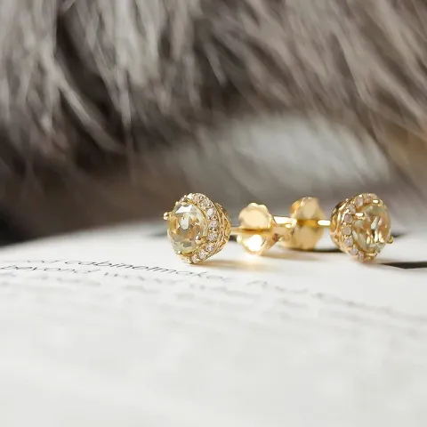 runden grünen Amethyst Diamantohrringe in 14 Karat Gold mit Diamant und Amethyst