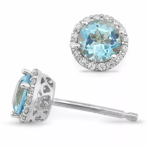 runden blauem Topas Diamantohrringe in 14 Karat Weißgold mit Diamant und Topas