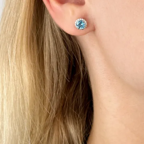 runden blauem Topas Diamantohrringe in 14 Karat Weißgold mit Diamant und Topas