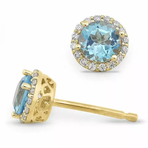 runden blauem Topas Diamantohrringe in 14 Karat Gold mit Diamant und Topas 