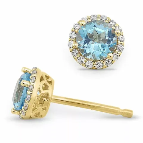 runden blauem Topas Diamantohrringe in 14 Karat Gold mit Diamant und Topas 