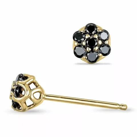 runden schwarzem Diamant Ohrstecker in 14 Karat Gold mit schwarz Diamant