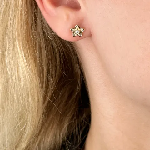 Blumen Diamant Ohrstecker in 14 Karat Gold mit Diamant