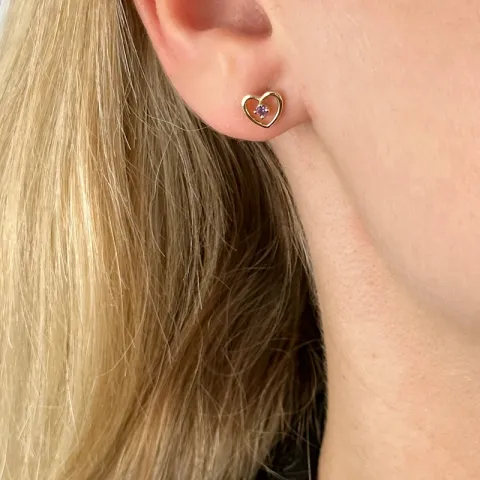 Herz Amethyst Ohrringe in 14 Karat Gold mit Amethyst