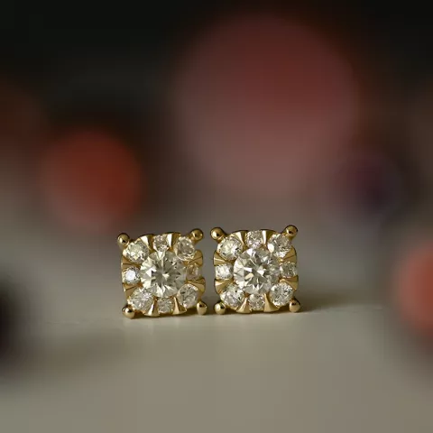 Viereckigem Diamantohrringe in 14 Karat Gold mit Diamant und Diamant 