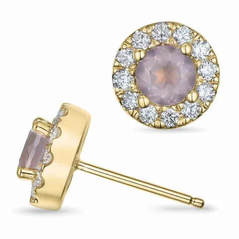 runden Quarz Diamantohrringe in 14 Karat Gold mit Quarz und Diamant