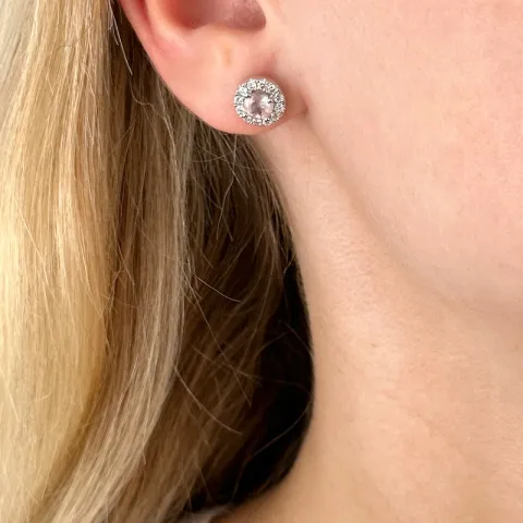 runden Quarz Diamantohrringe in 14 Karat Weißgold mit Quarz und Diamant