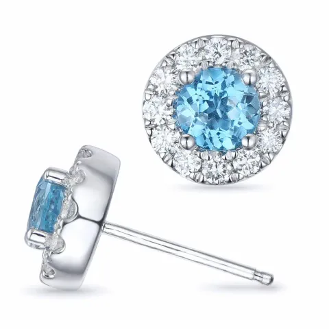 runden Topas Diamantohrringe in 14 Karat Weißgold mit Topas und Diamant