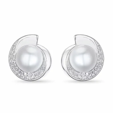 runden Perle Ohrstecker in 14 Karat Weißgold mit Diamant