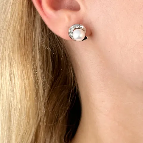 runden Perle Ohrstecker in 14 Karat Weißgold mit Diamant