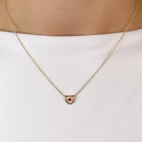 42 cm Herz Rubin Anhänger mit Halskette in 14 karat Gold 0,07 ct