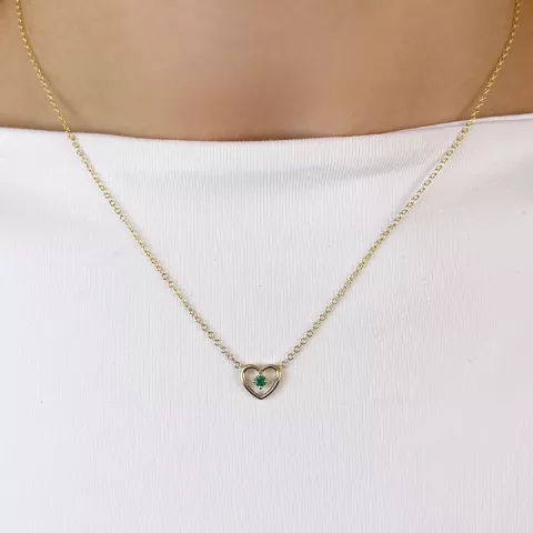 42 cm Herz Smaragd Anhänger mit Halskette in 14 karat Gold 0,06 ct