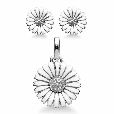 Kranz und Ziegler Marguerite Schmuck Set in Silber weißem Emaille