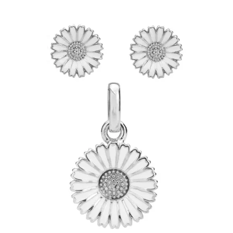 Kranz und Ziegler Marguerite Schmuck Set in Silber weißem Emaille