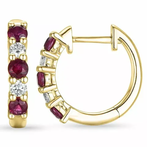 15 mm Rubin Kreole in 14 Karat Gold mit Rubin und Diamant