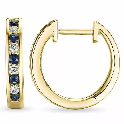 15 mm Saphir Kreole in 14 Karat Gold mit Saphir und Diamant