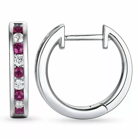 15 mm Rubin Kreole in 14 Karat Weißgold mit Rubin und Diamant