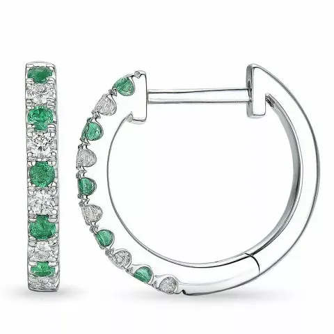 14 mm Smaragd Weißgold Kreole in 14 Karat Weißgold mit Smaragd und Diamant
