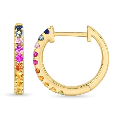 14 mm regenbogenfarbenen Saphir Kreole in 14 Karat Gold mit Saphir 