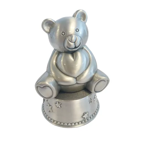 Taufgeschenk: Teddybär Spardose mit Musik in verzinnt  Modell: 152-76291