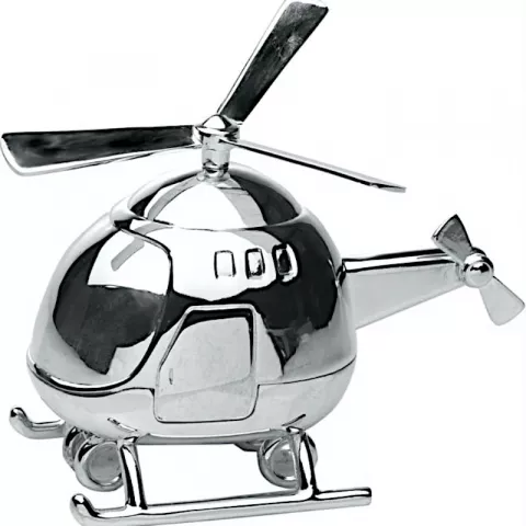 Taufgeschenk: Helikopter Spardose in versilbert  Modell: 152-85208