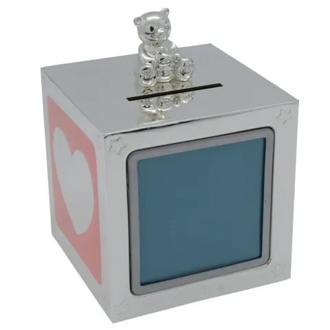 Taufgeschenk: Baustein Spardose in versilbert  Modell: 152-86915