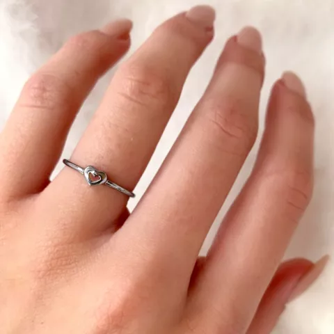 Simple Rings Herz Ring in schwarzes rhodiniertes Silber
