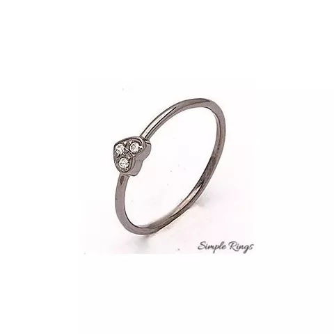 Simple Rings Herz Ring in schwarzes rhodiniertes Silber weißen Zirkonen