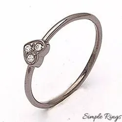 Simple Rings Herz Ring in schwarzes rhodiniertes Silber weißen Zirkonen