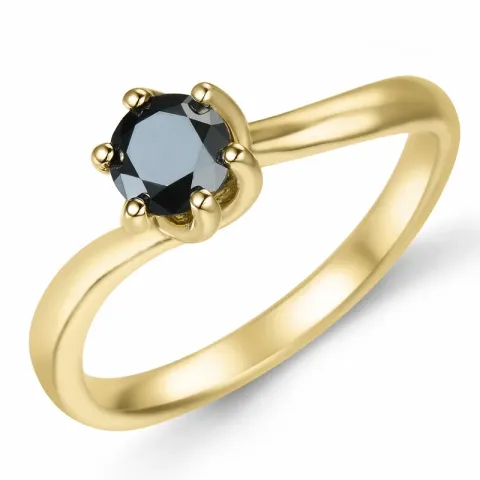 Elegant schwarz Diamant Solitärring in 9 Karat Gold 0,52 ct