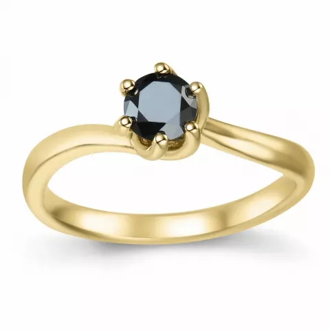 Elegant schwarz Diamant Solitärring in 9 Karat Gold 0,52 ct