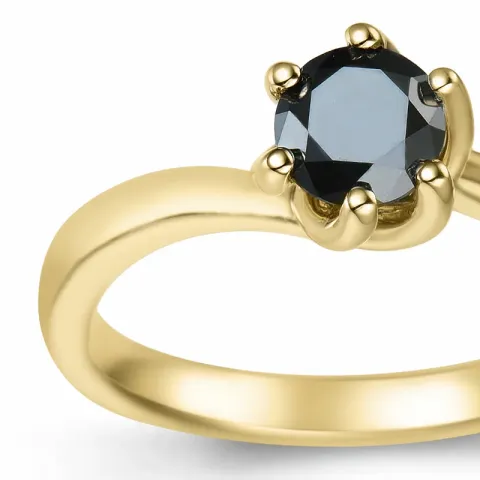 Elegant schwarz Diamant Solitärring in 9 Karat Gold 0,52 ct