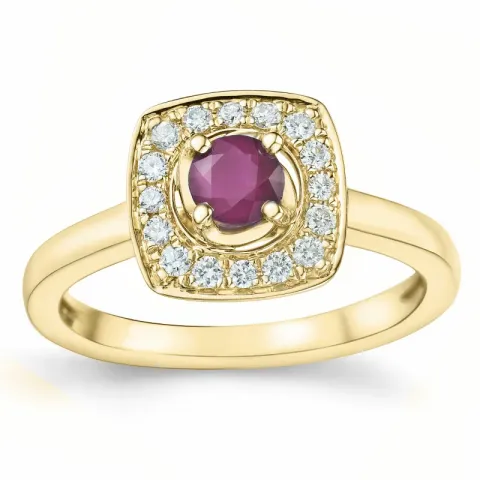 viereckigem Rubin Diamantring in 14 Karat Gold 0,45 ct 0,192 ct